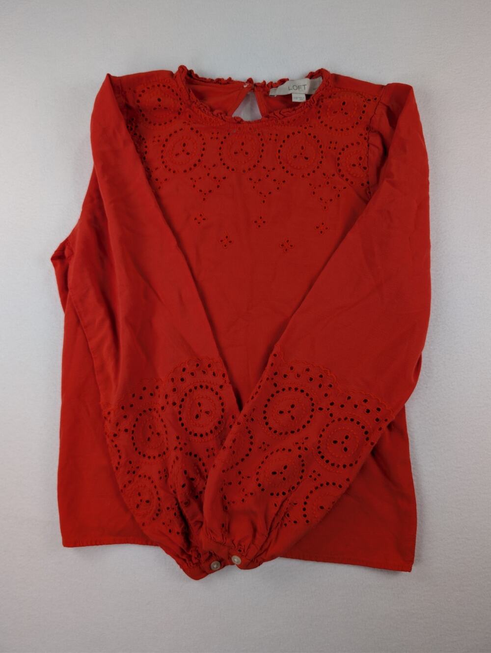LOFT Petites Red Orange Eyelet Embroidered Blouse XS Petite